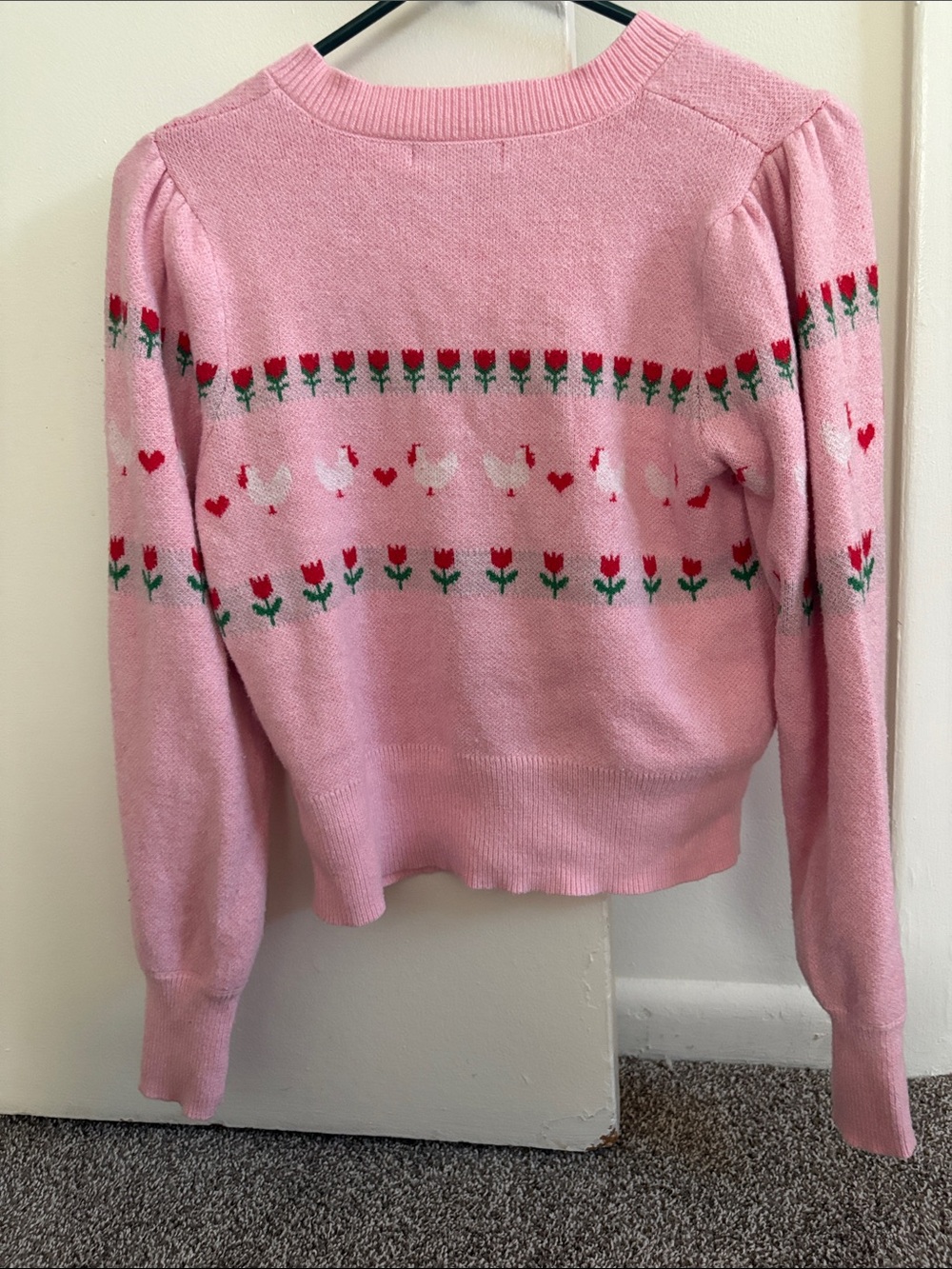 Francesca's Collections Pink Tulip & Chicken Knit Button-Front Cardigan - Picture 4 of 6